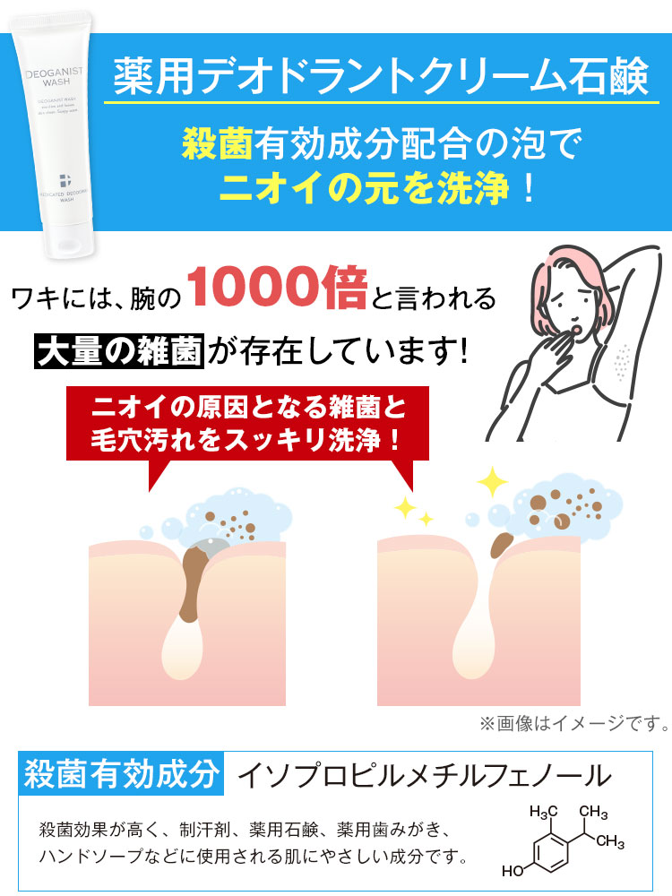 殺菌有効成分配合の泡でニオイのもとを洗浄